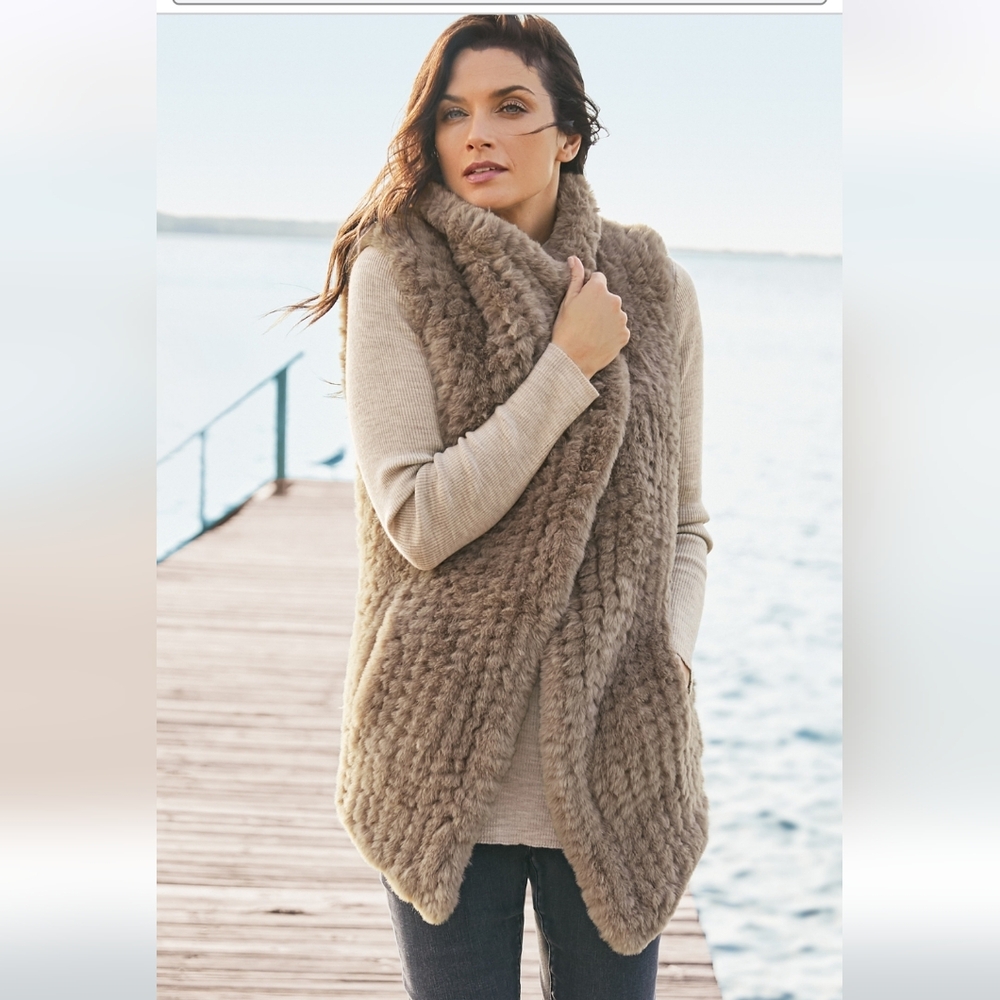 Soft Surroundings Plush Faux Fur Vest in  Tan Size L
